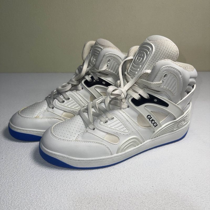 Gucci Gucci High-Top Basketball Shoes in White and Blue 0079 Size US 8.5 / EU 41-42 - 1 Thumbnail