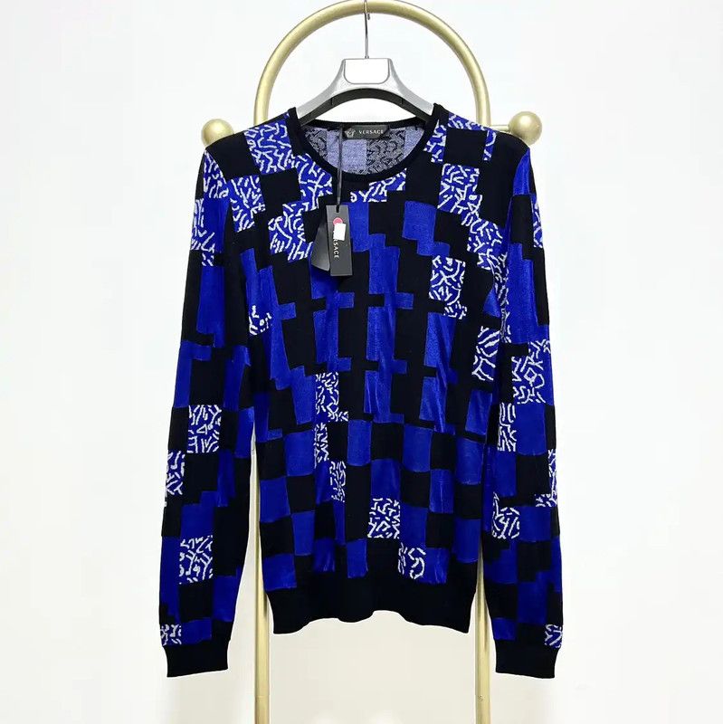 Versace Versace Blue Wool Long Sleeve Sweater 0089 Size US XL / EU 56 / 4 - 1 Thumbnail