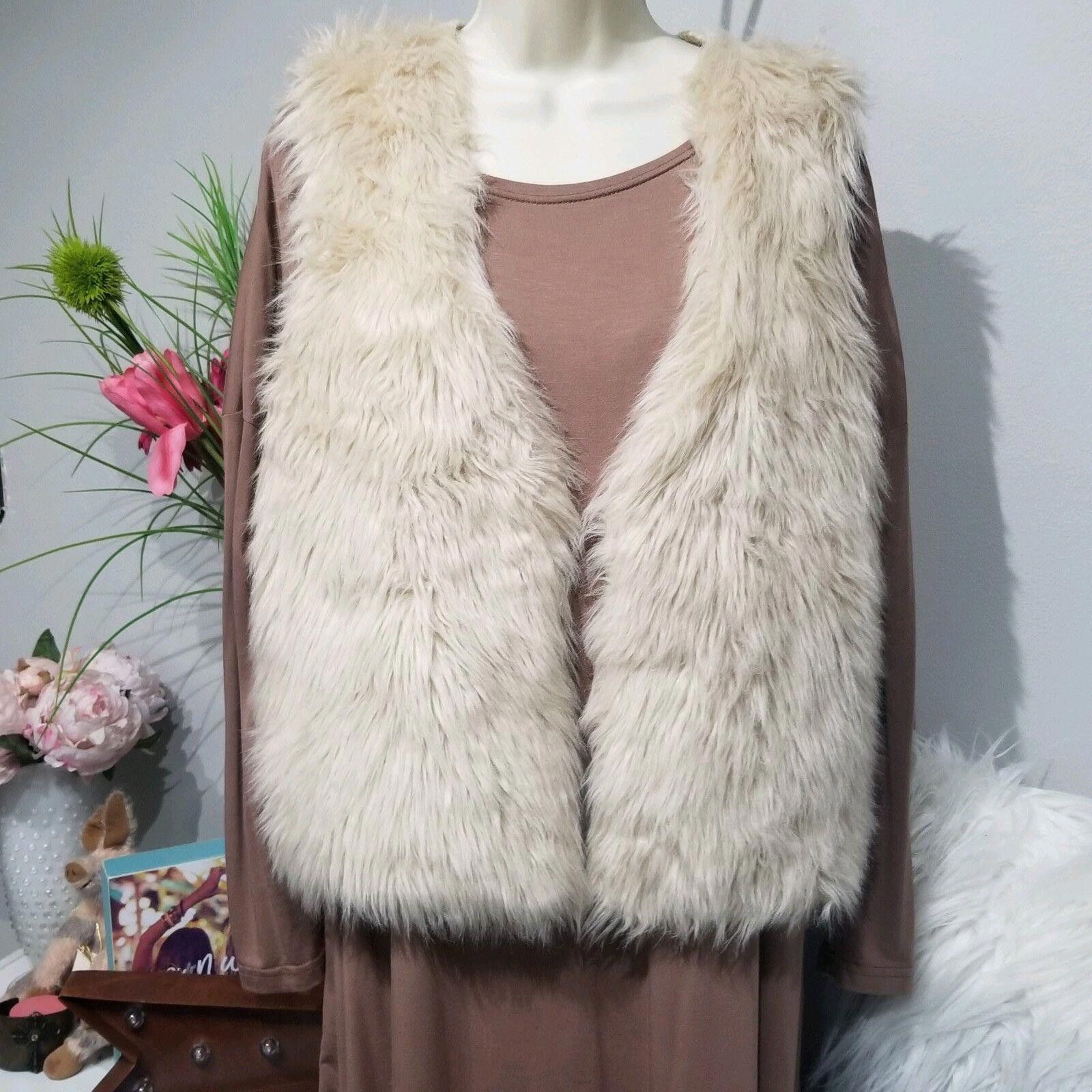Other Faux Fur Vest Eyeshadow LARGE tan Ivory open front fall Size L / US 10 / IT 46 - 1 Thumbnail