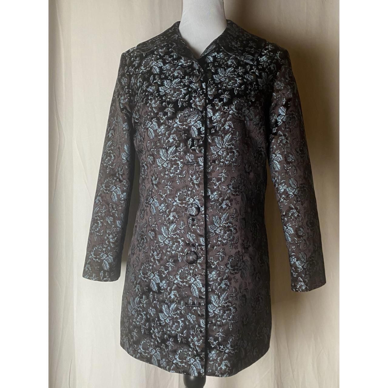 Designer Michelle Decourcy Floral Brocade Jacket M Black & Silver Size M / US 6-8 / IT 42-44 - 4 Thumbnail