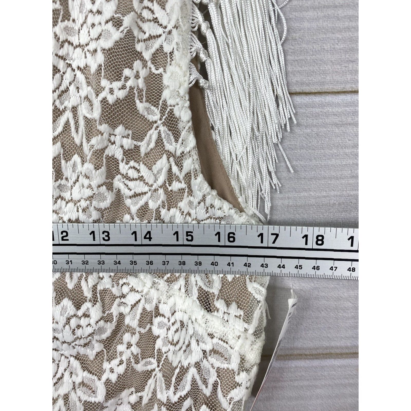 Vintage Connected Dress 14 White Lace Sheath Fringe Wedding Party Cruise Event Stretch Dress Women Size XL / US 12-14 / IT 48-50 - 7 Thumbnail