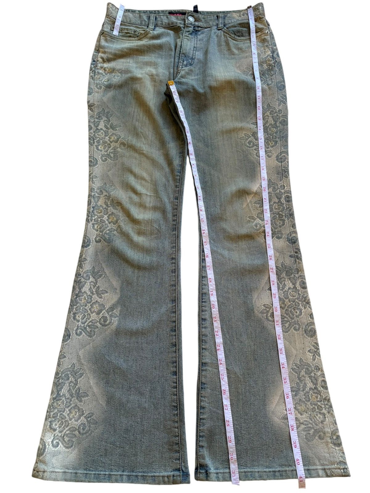 Japanese Brand Vintage Japanese Brand Faded Wash Printed Flare Jeans Size 31" - 14 Thumbnail