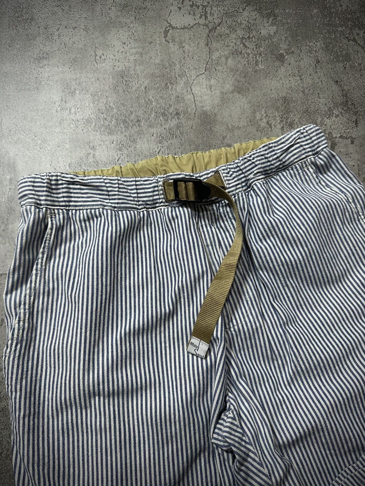 Vintage White Sand Modern Hickory Stripe Belted Pants, Men's (Size 30) — image 3 of 5