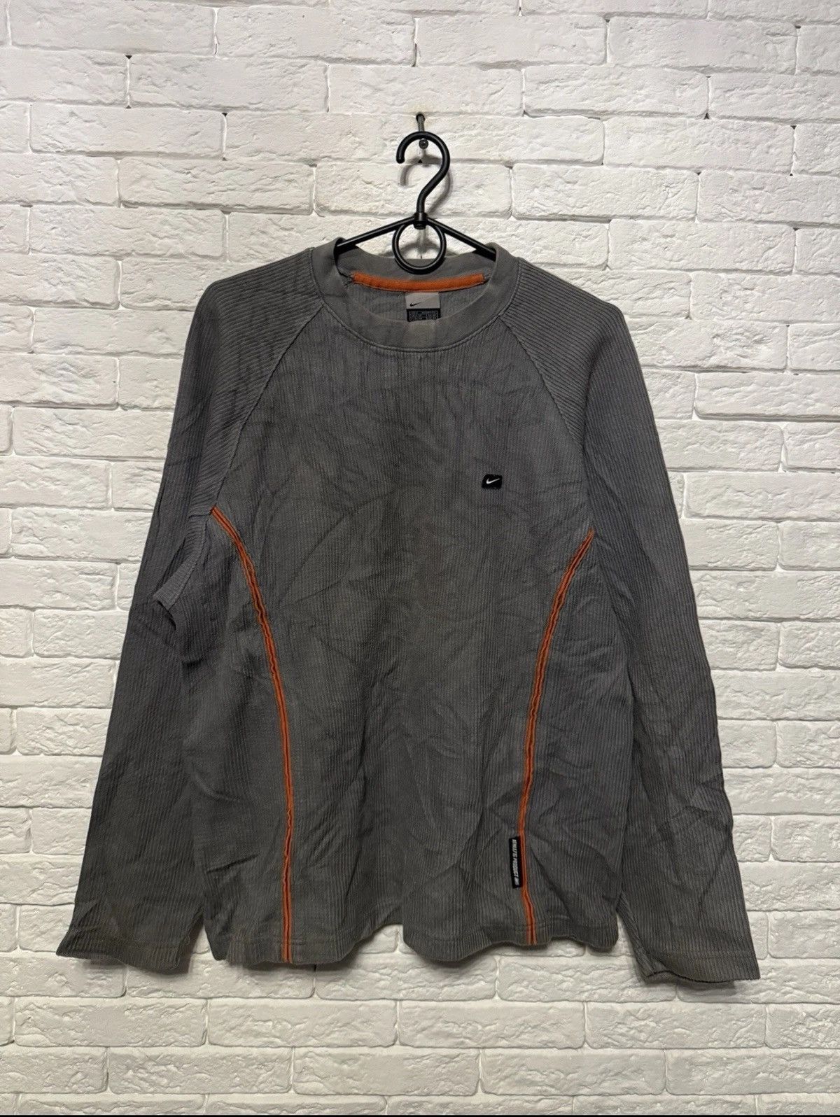 Vintage Nike Y2K Sweatshirt Mini Logo Ribbed Long Sleeve