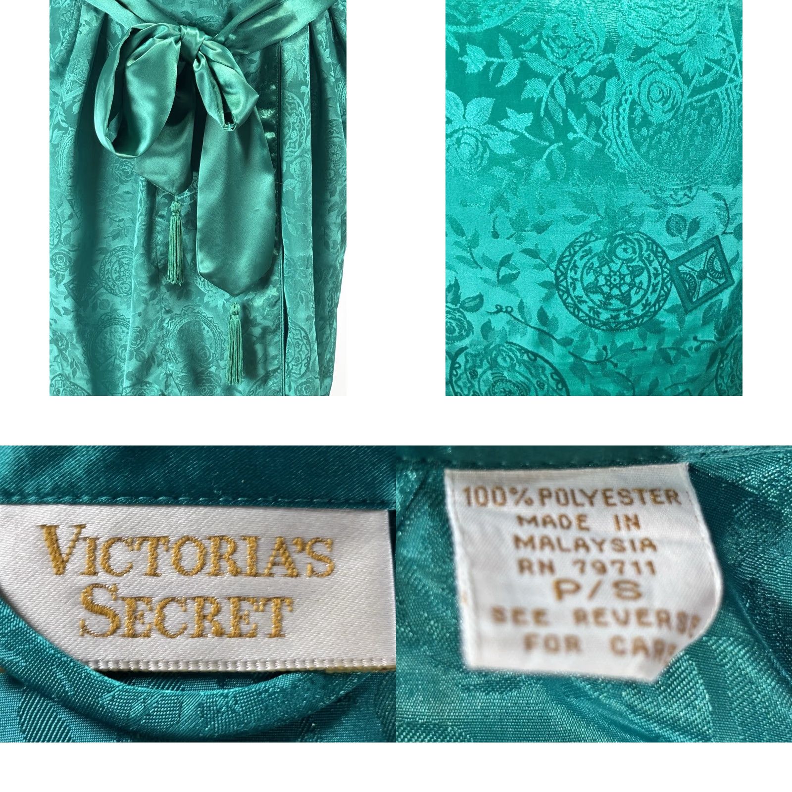 Victoria's Secret VINTAGE Victorias Secret Pajama Robe Set Women’s Sz Small Green 90s Gold Label Size ONE SIZE - 8 Thumbnail