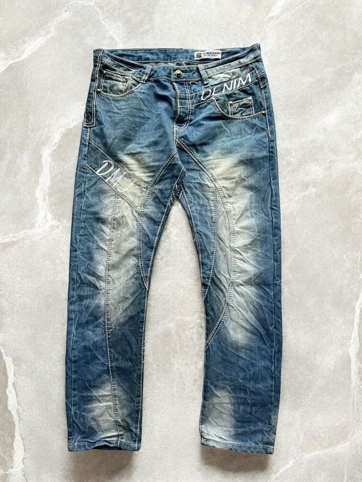 Vintage CRAZY MULTICOLOURED WIDE JEANS VINTAGE WASHED DENIM PANTS Size US 36 / EU 52 - 6 Thumbnail
