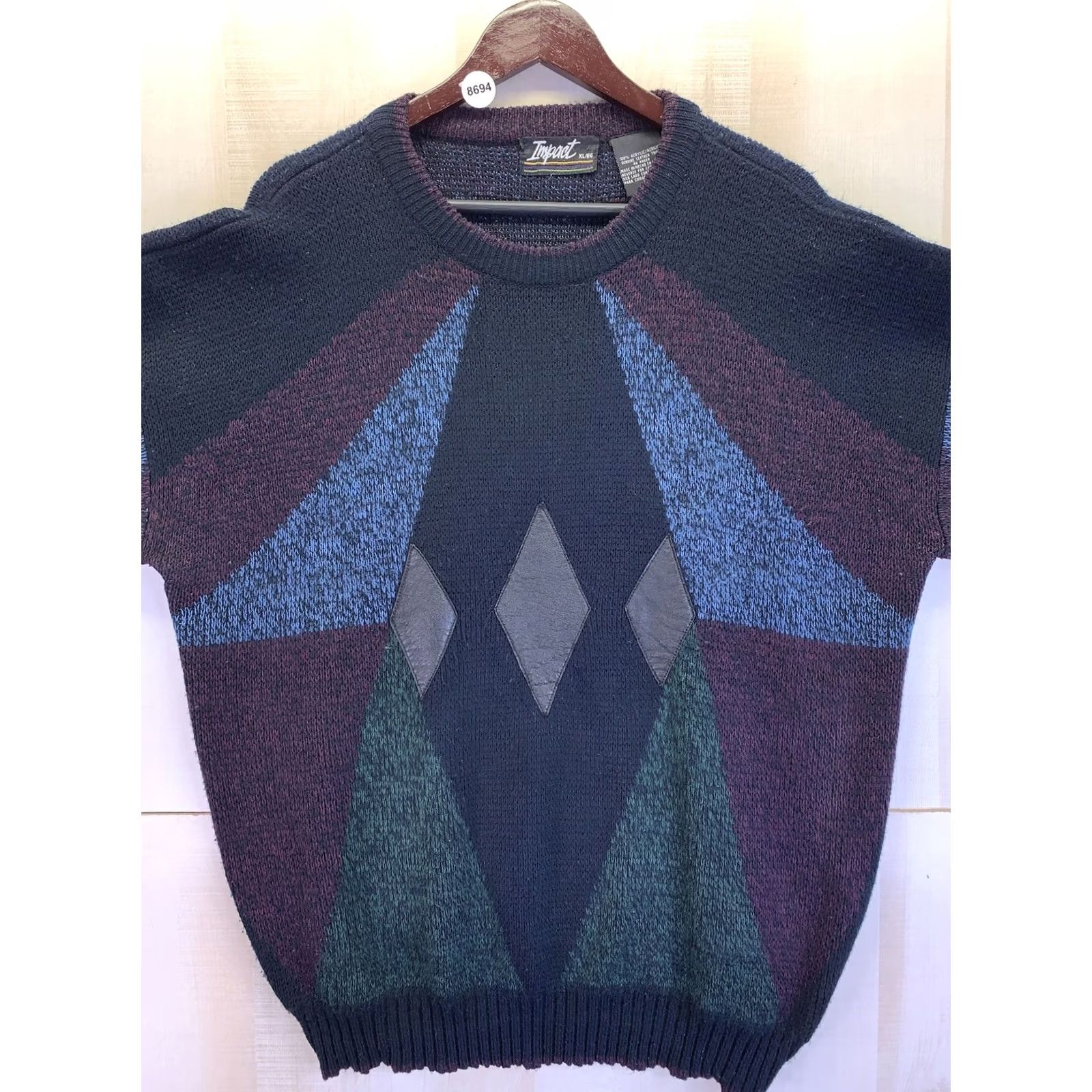 Vintage VINTAGE Impact Leather Patch Work Knit Sweater Mens XL 1980-90s Size US XL / EU 56 / 4 - 4 Thumbnail