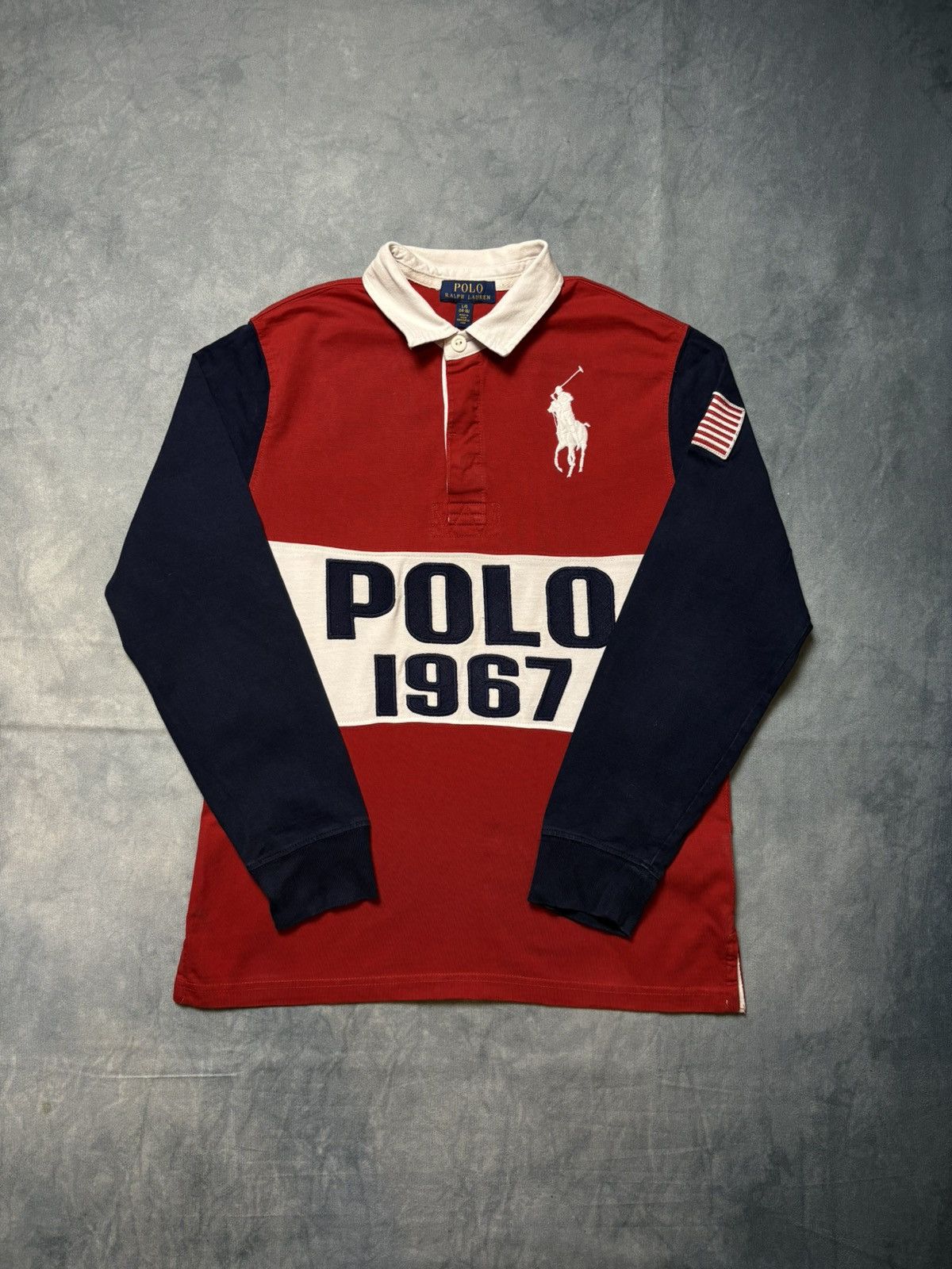 Polo Ralph Lauren × Vintage Ralph Lauren Rugby “POLO 1967” Flag Patch Shirt - Size L Size US L / EU 52-54 / 3 - 1 Thumbnail