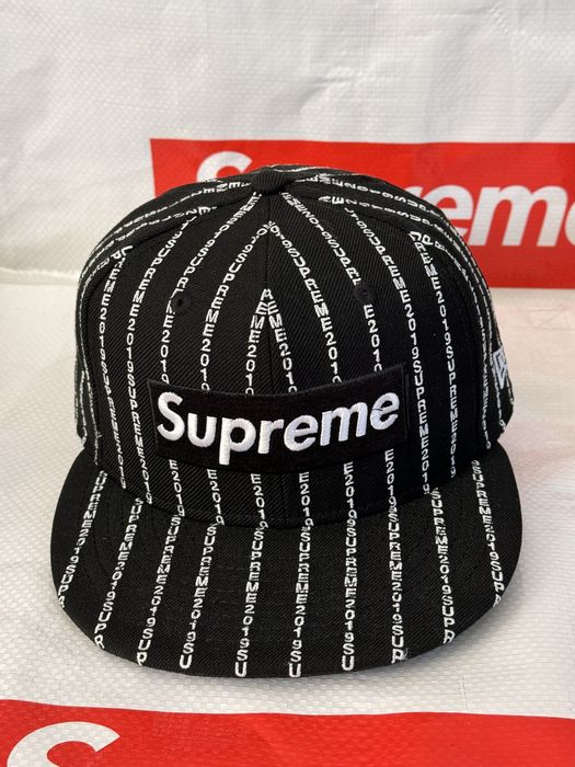 Supreme Supreme Text Stripe New Era Cap BLACK HAT SIZE 7 1/8 | Grailed