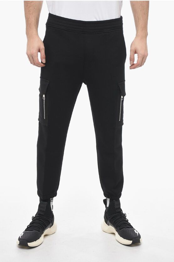 image of Neil Barrett Low-Rise Neoprene Cargo Sweatpants With Cuffs in Black, Men's (Size 32)