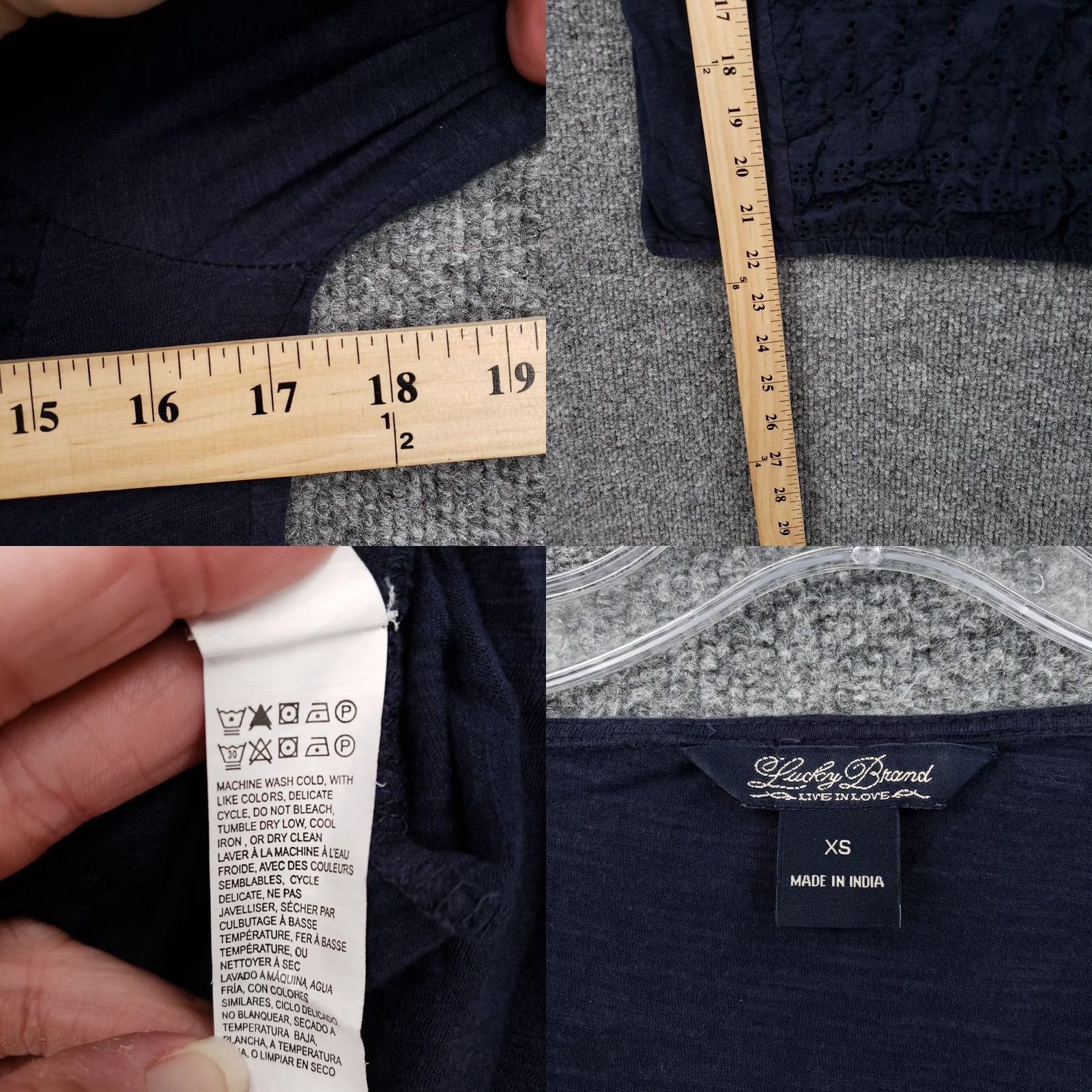 Lucky Brand Lucky Brand Blouse Womens XS Blue Top Lace Sleeve Round Neck Cotton Blend Size XS / US 0-2 / IT 36-38 - 8 Thumbnail