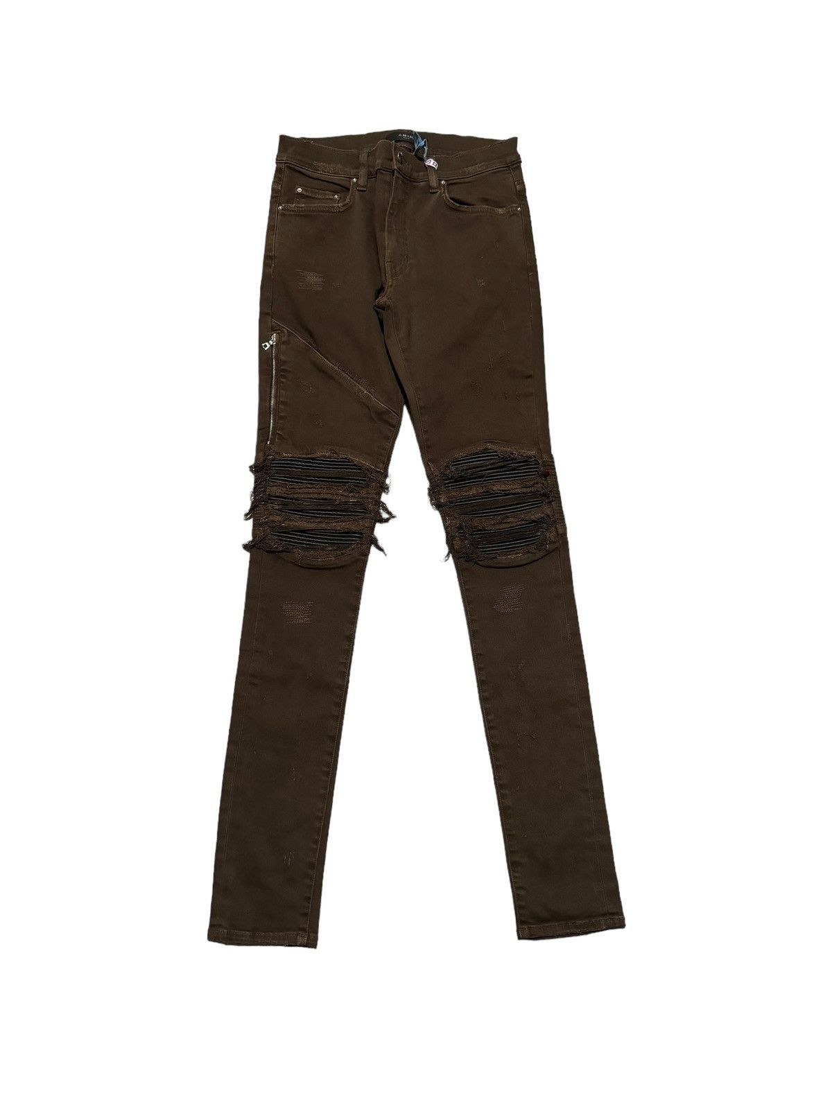 Amiri Amiri MX2 Black Leather Patchwork Jeans brown rust Size US 29 - 1 Thumbnail