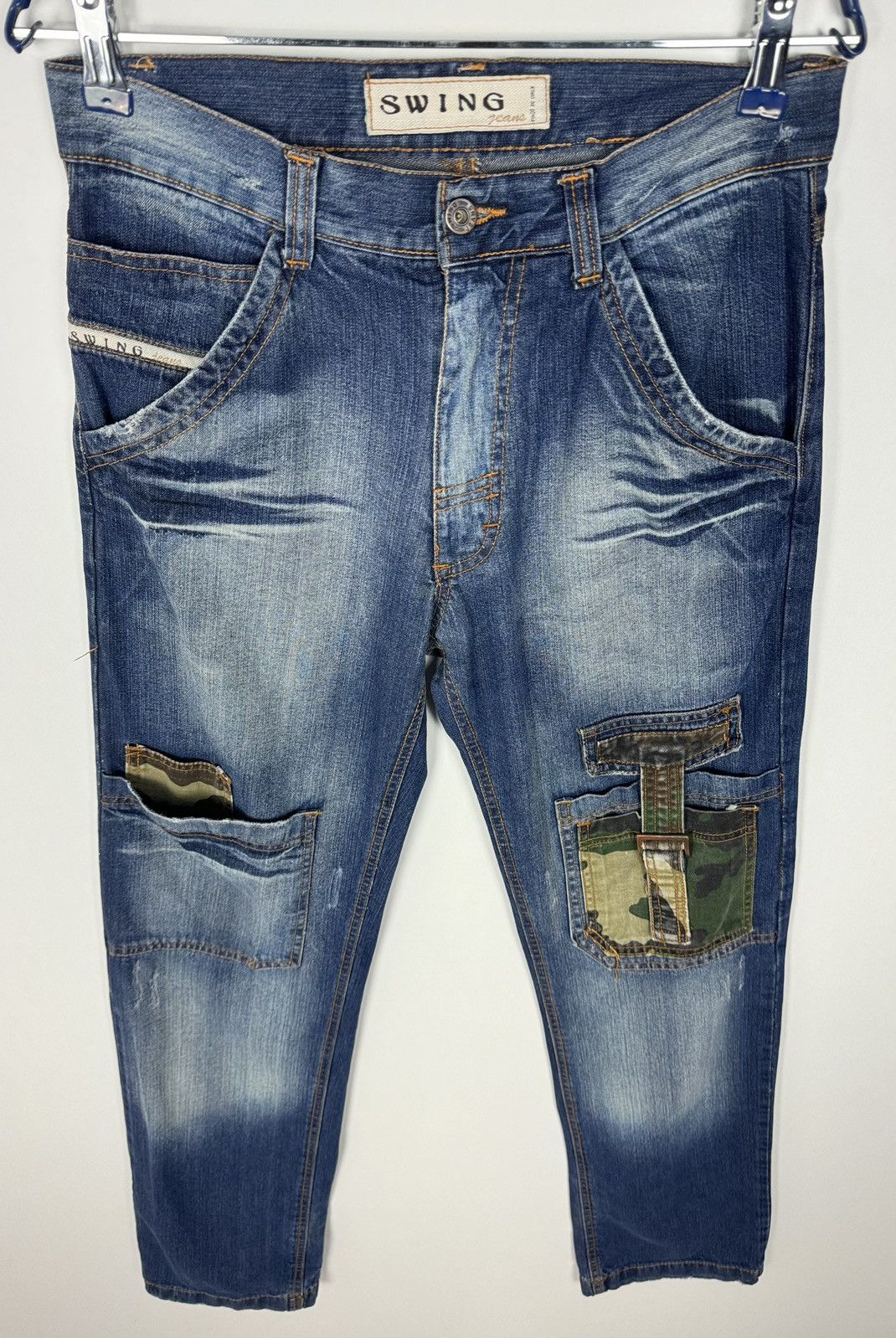 Vintage Japanese Style Camo Patched Distressed Denim Jeans Size US 29 - 3 Thumbnail