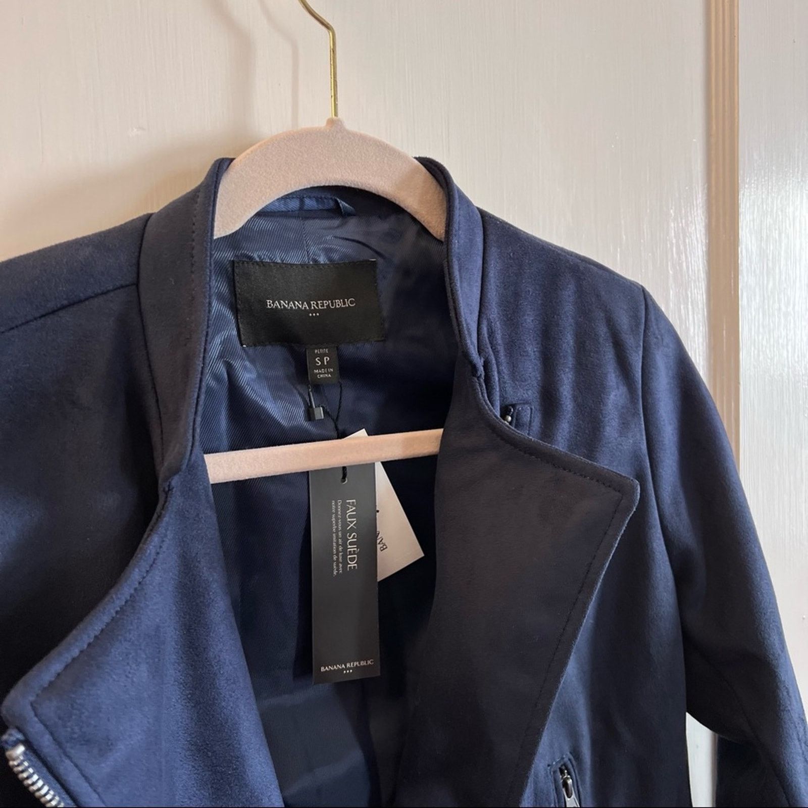 Banana Republic Banana Republic Petite Blue Faux Suede Moto Jacket Size S / US 4 / IT 40 - 8 Thumbnail