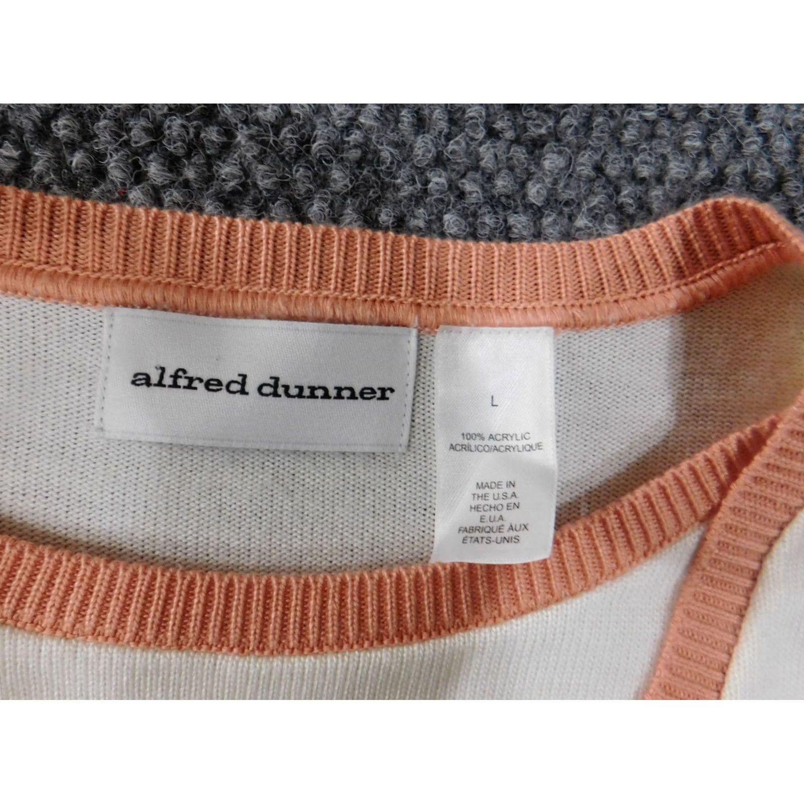 Vintage Alfred Dunner Cardigan Sweater L Orange Raglan Short Sleeve V-Neck Knit Striped Acrylic Shoulder Pads Size L / US 10 / IT 46 - 4 Thumbnail