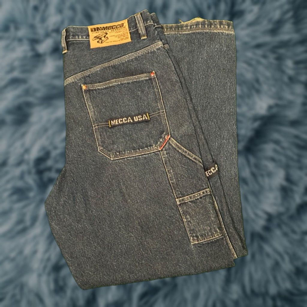 Vintage VINTAGE Mecca Jeans Baggy Hip Hop Skater Punk Grunge VTG Mens Size 38 Wide-Leg Distressed Pockets 34 Inseam Blue Embroidered 38X34 Mens Size US 38 / EU 54 - 1 Thumbnail