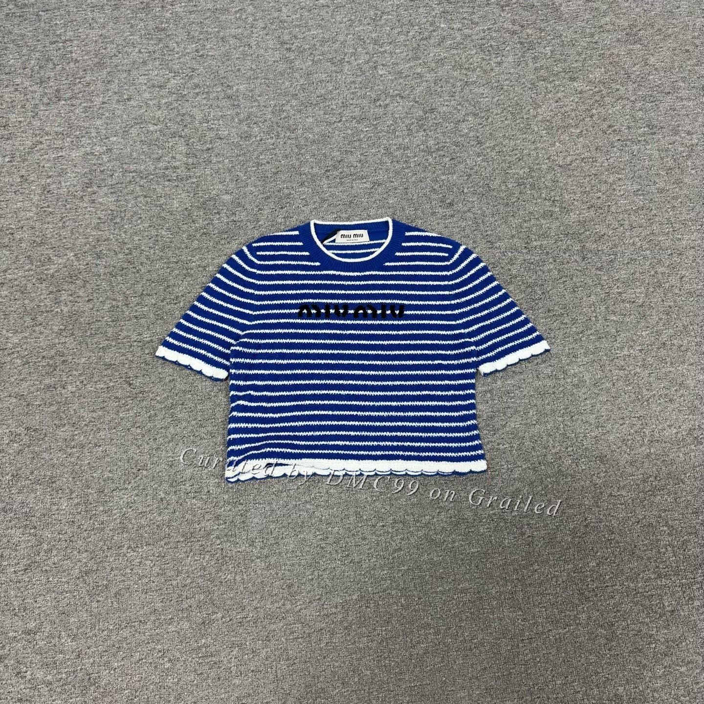 Miu Miu Miu Miu Blue White Stripe Logo Knit Top Size XS / US 0-2 / IT 36-38 - 1 Thumbnail