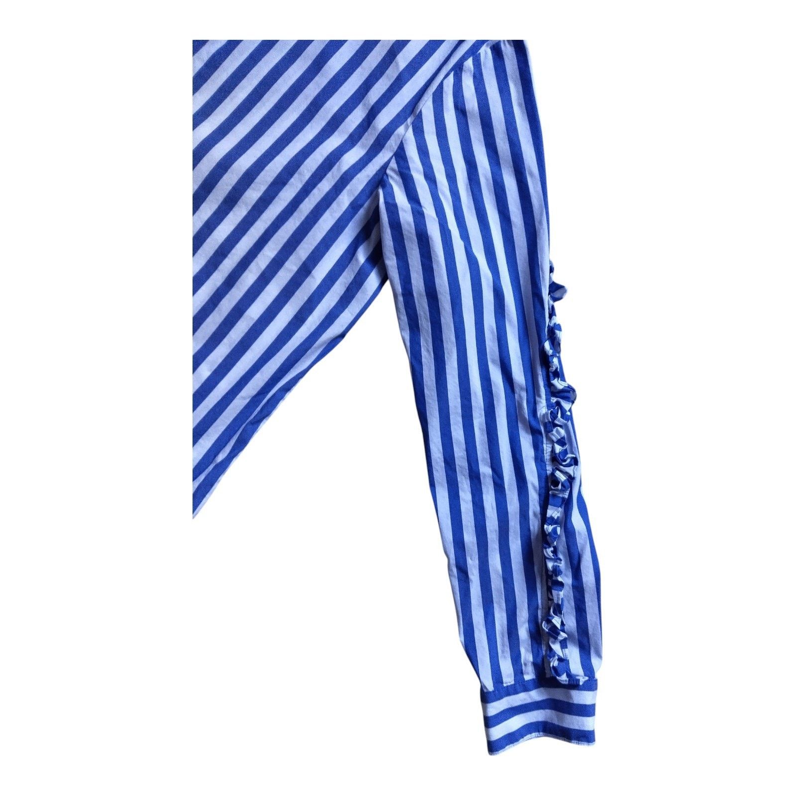 DKNY Women's DKNY Blue/White Striped Ruffle Sleeve Button Down Size M / US 6-8 / IT 42-44 - 7 Thumbnail
