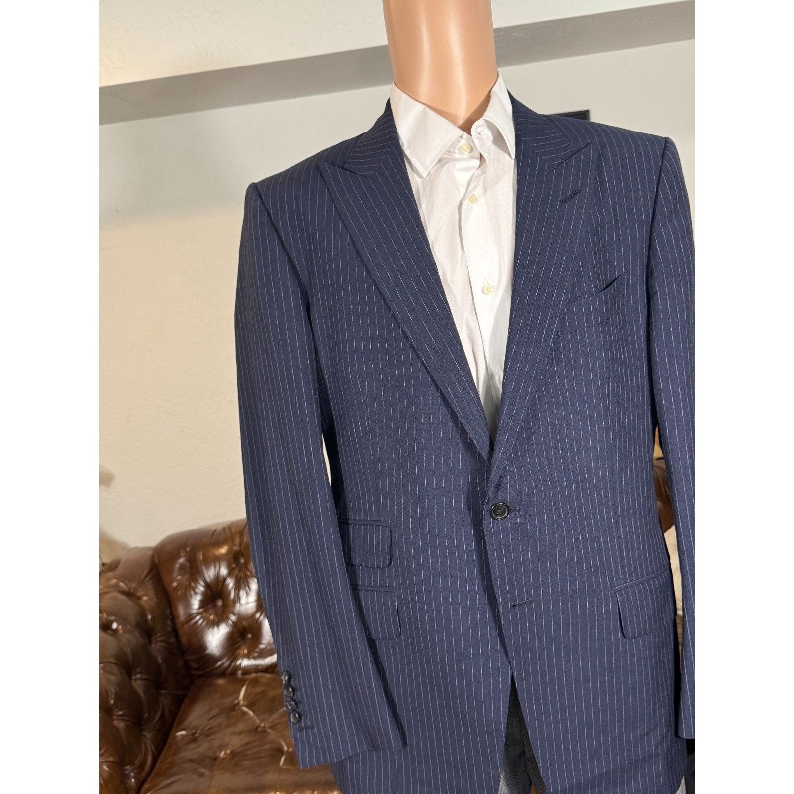 Tom Ford Tom Ford Navy Striped Peak Lapel 2pc Suit O'Connor 52R 42R Size 44R - 11 Thumbnail