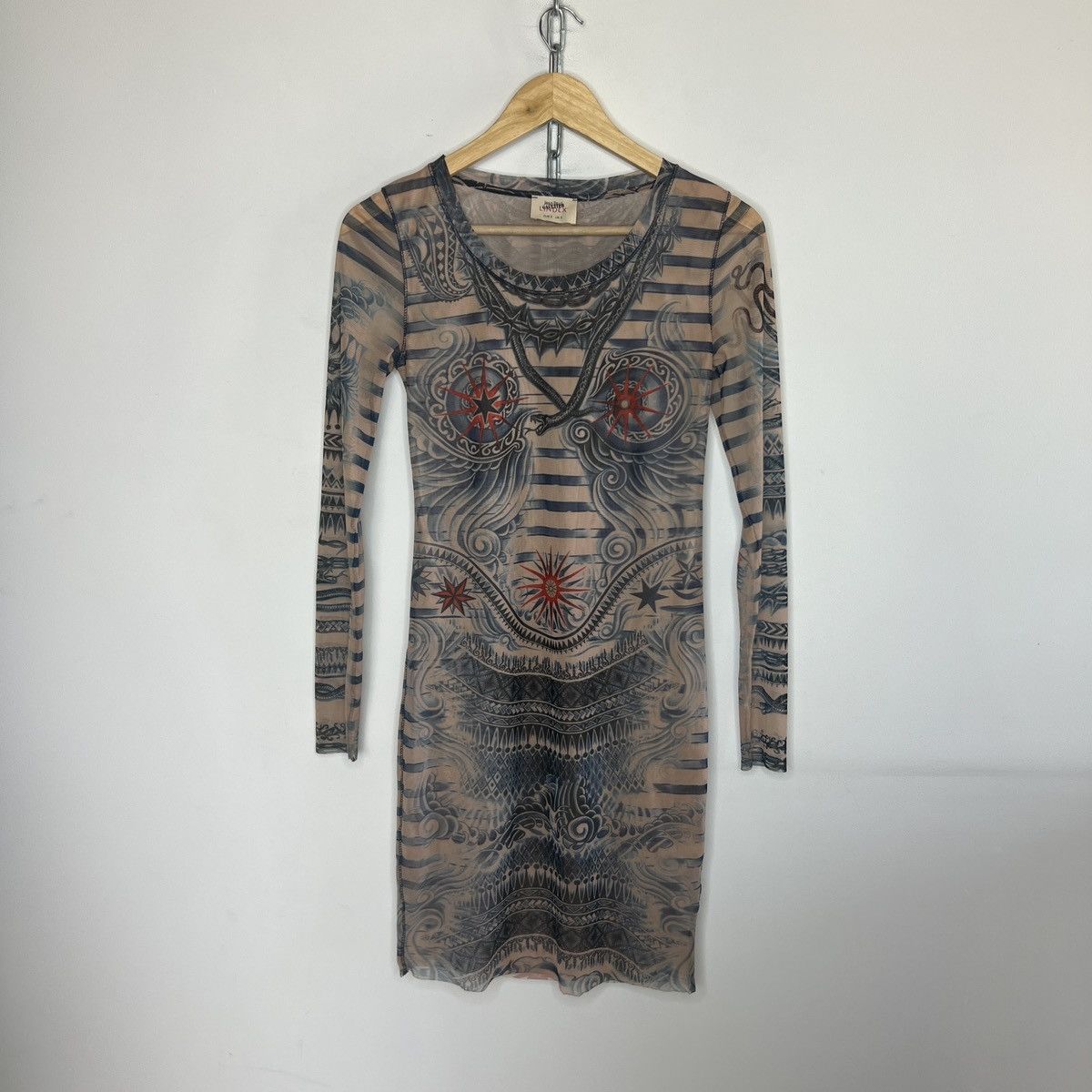 Jean Paul Gaultier Jean Paul Gaultier Mesh Top Tattoo Long Sleeve Mini Dress Size S / US 4 / IT 40 - 1 Thumbnail