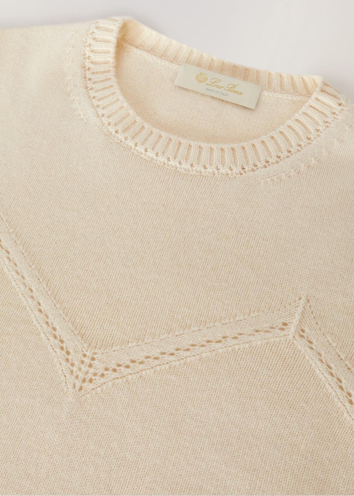Loro Piana o1srvl11e1024 Cocooning Crewneck Fine Ajour Sweater in Cream Size L / US 10 / IT 46 - 5 Thumbnail
