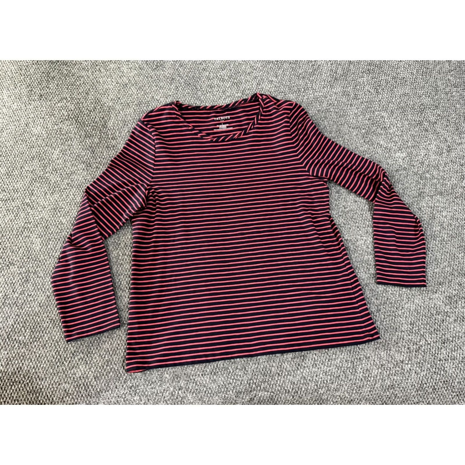 Talbots Talbots Shirt Womens L Blue Stripe Crew Neck Long Sleeve Stretch Tee Top Size L / US 10 / IT 46 - 2 Thumbnail
