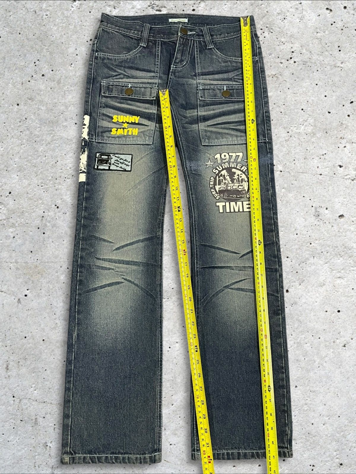 Japanese Brand Vintage Sunny Smith Patches Whiskers Blue Wash Bush Pants Size US 32 / EU 48 - 14 Thumbnail