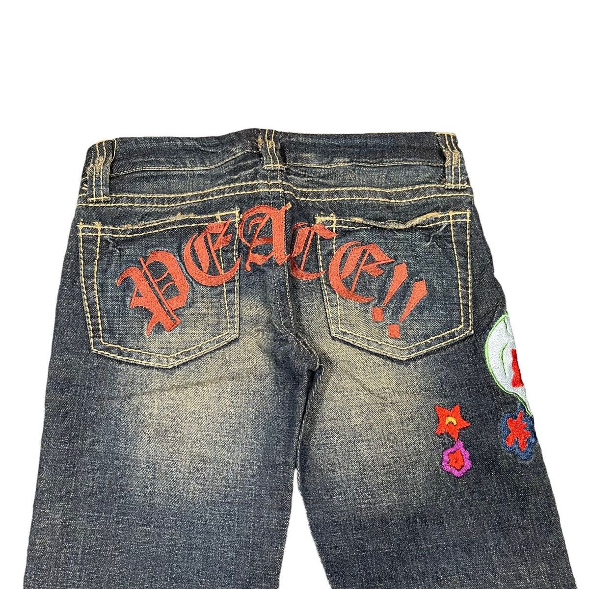 Hysteric Glamour × If Six Was Nine × Tornado Mart Peace Flare Skull Punk Embroidered Y2K Washed Denim Size 28" / US 6 / IT 42 - 7 Thumbnail