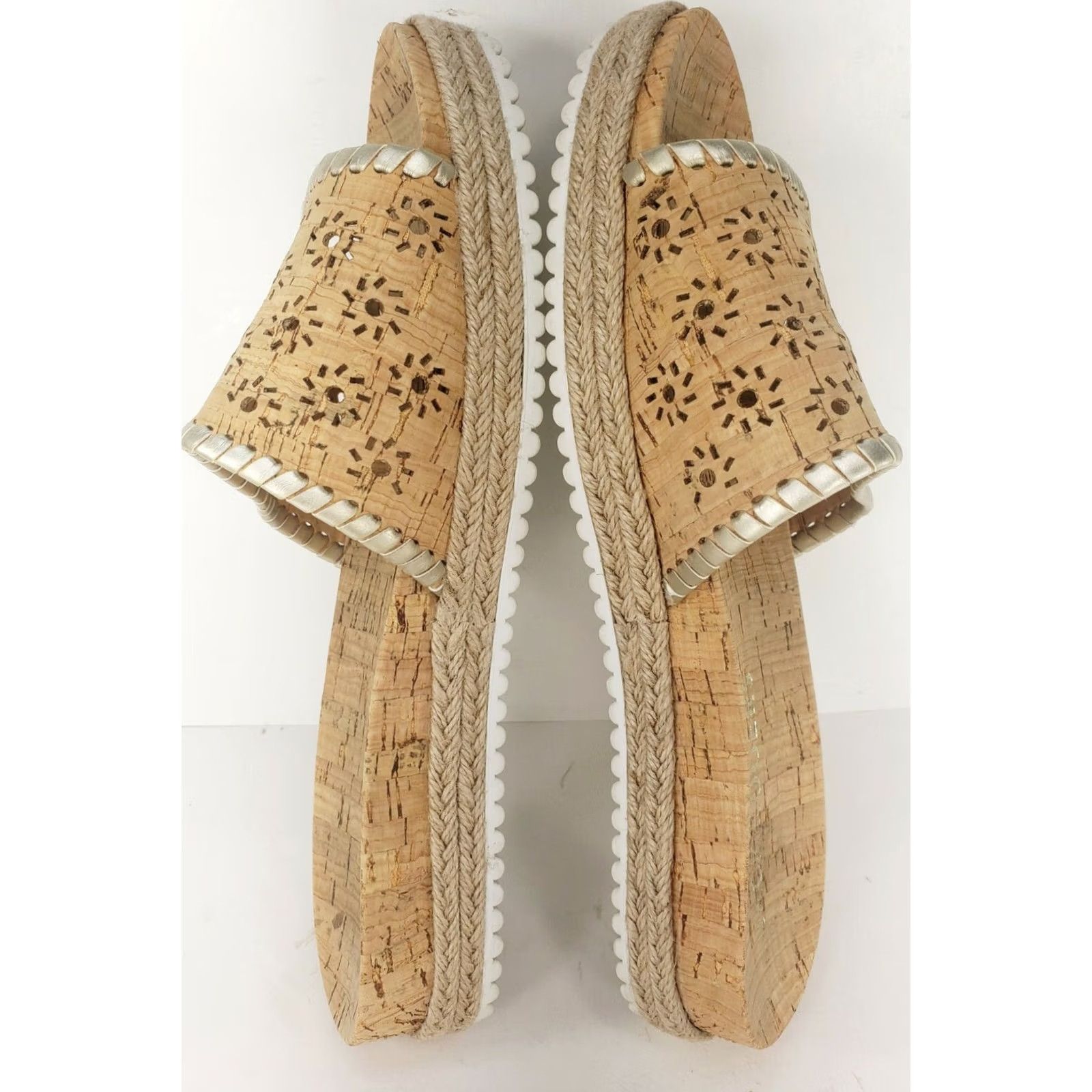 Jack Rogers Jack Rogers Sandals Women's 7M Tan Brown Cork Espadrille Slip On Wedge Casual Comfort & Style Size US 7 / IT 37 - 7 Thumbnail