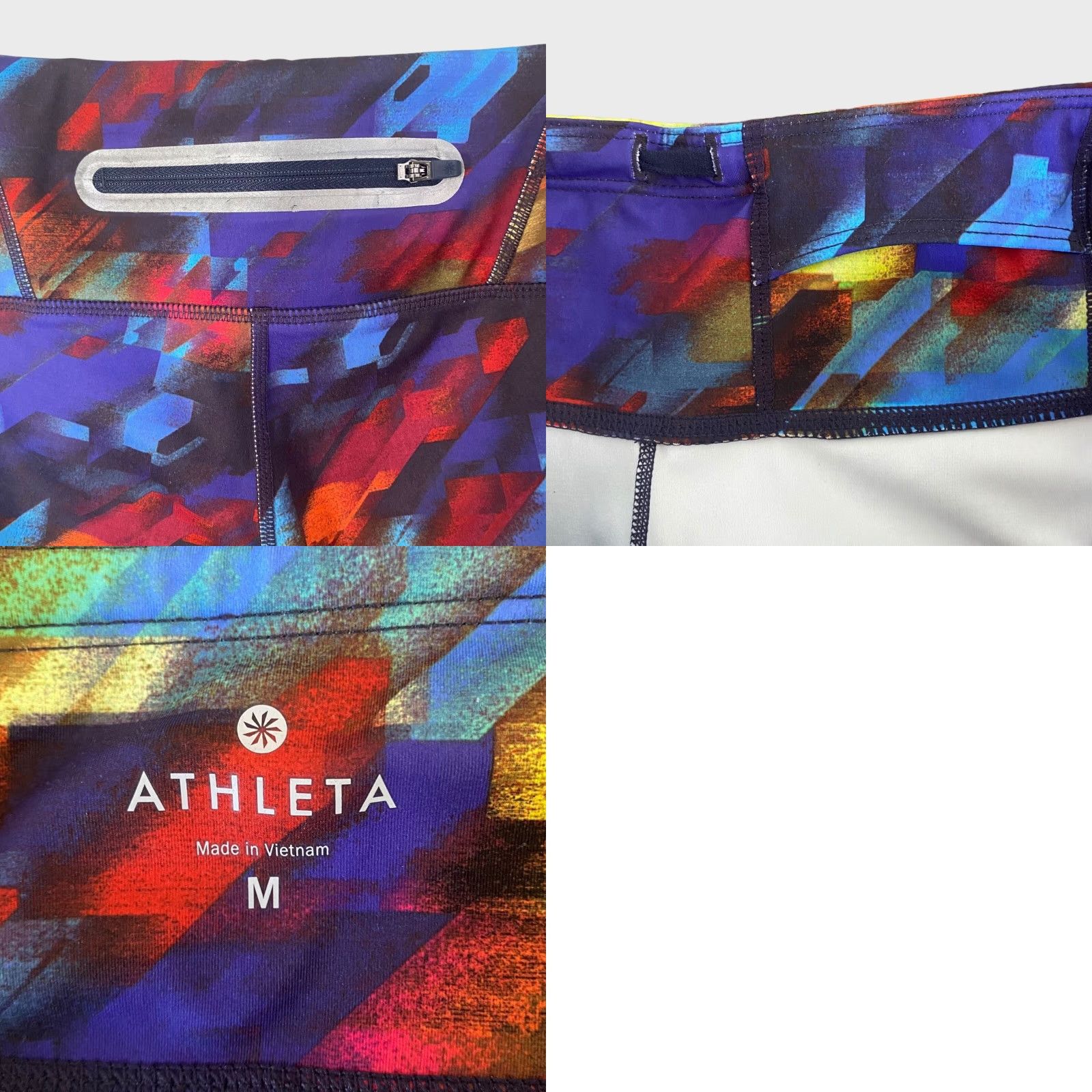 Athleta Athleta Cropped Colorburst Sonar Running Leggings Womens M Athletic Stretch Leggings Color Multicolor Zip Pocket 78% Polyester 22% Lycra Spandex Size 32" / US 10 / IT 46 - 8 Thumbnail
