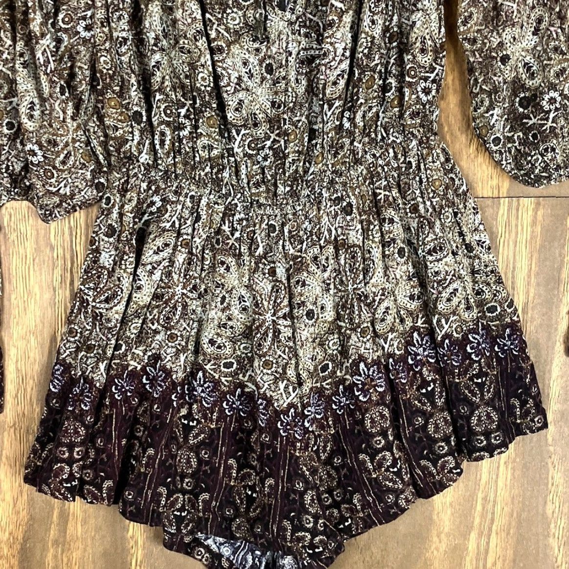 Free People Free People Romper Womens Brown So Divine Smocked Paisley 100% Rayon M Size 32" / US 10 / IT 46 - 4 Thumbnail