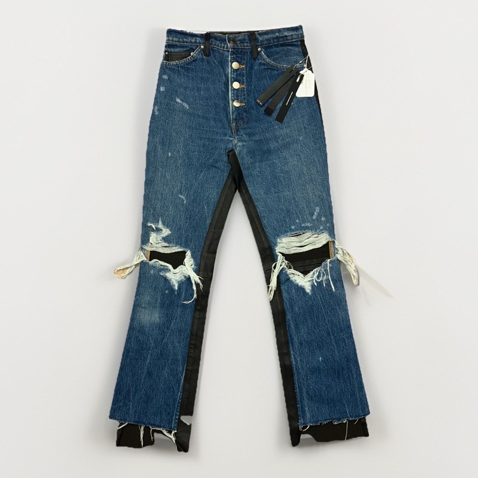 Amiri AMIRI Denim Leather Indigo/Black Distressed Jeans - Size 24 Size 24" / US 00 / IT 34 - 1 Thumbnail