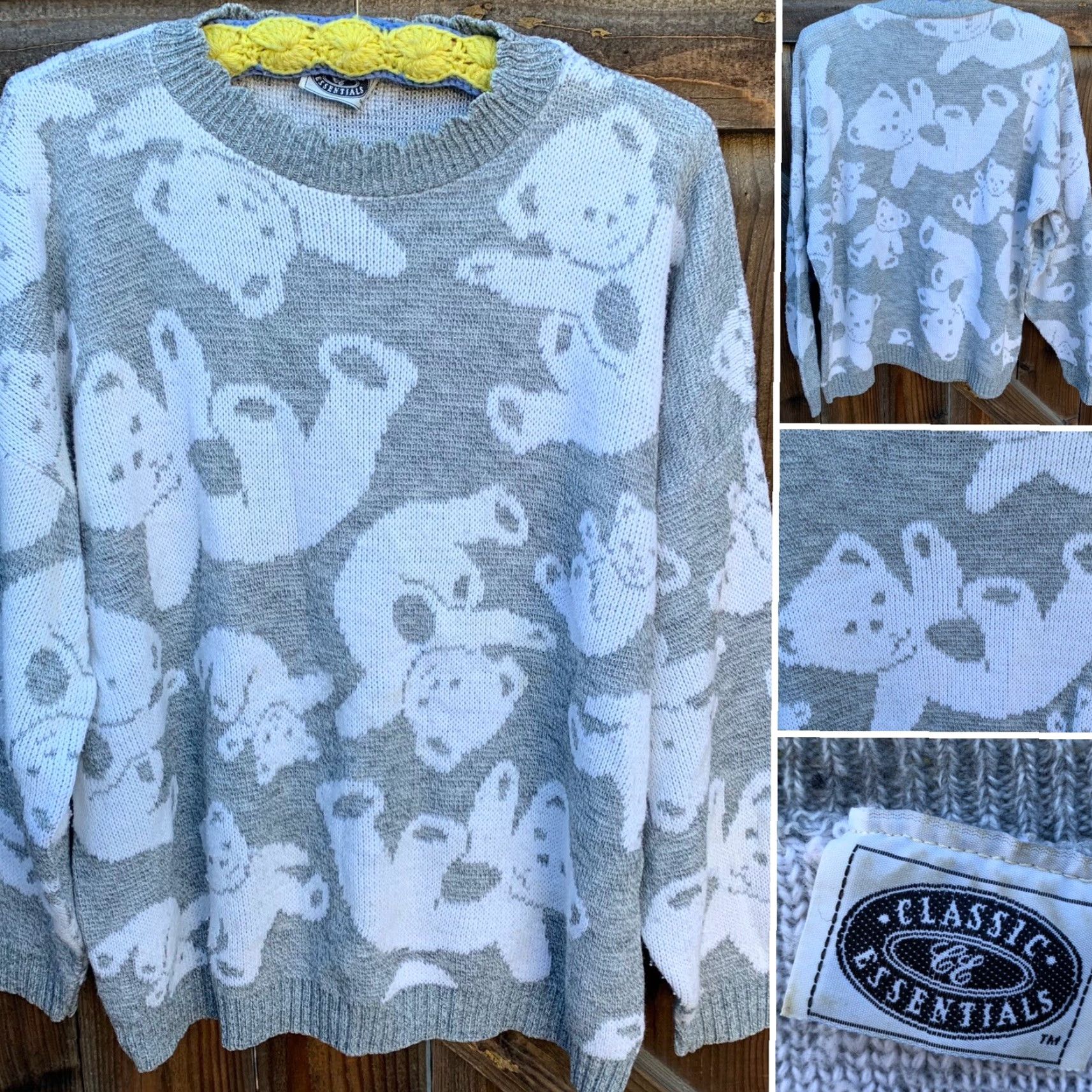 Vintage vintage Teddy Bear sweater acrylic gray white 80s 90s fairy kei XXL 2XL Classic Essentials Regular Girls Womens Mens (see pics) Size XXL / US 16-18 / IT 52-54 - 4 Thumbnail