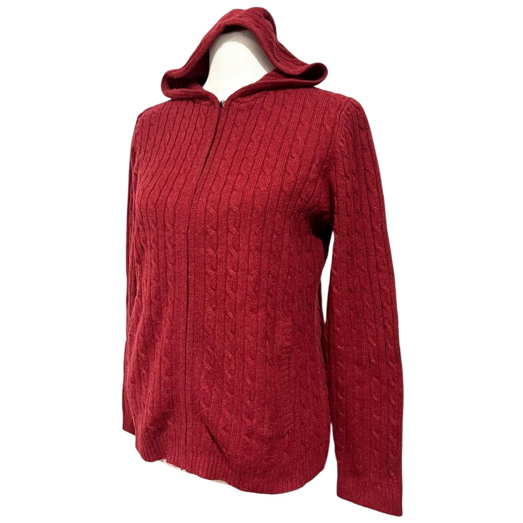 Vintage VINTAGE L.L. Bean Lambswool Hooded Sweater Womens M Cable Knit Zip Hoodie Fisherman Size M / US 6-8 / IT 42-44 - 3 Thumbnail