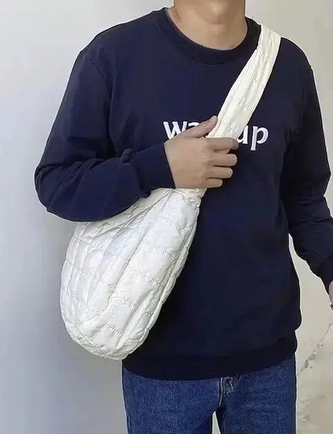 Fashion Y2K Quilted Shoulder Messenger Bag Vintage in White, Men's