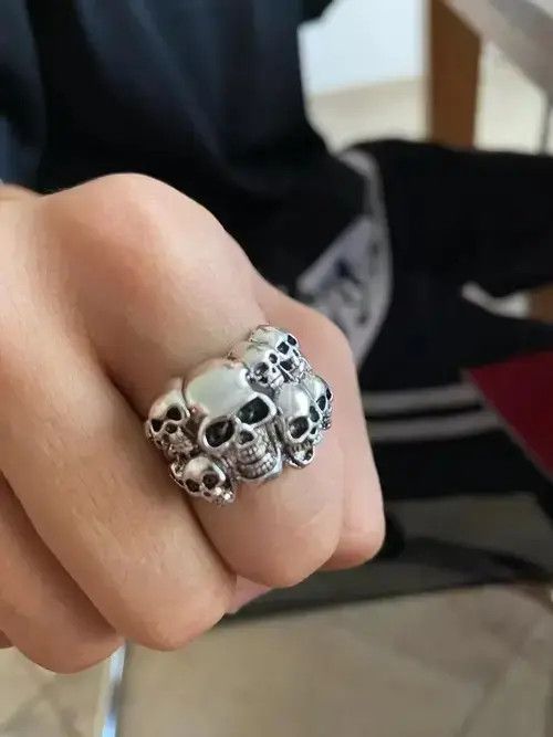 Jewelry × Vintage Skulls Ring Raw Bones Gothic Death Rock Jewelry Chrome Size ONE SIZE - 1 Thumbnail