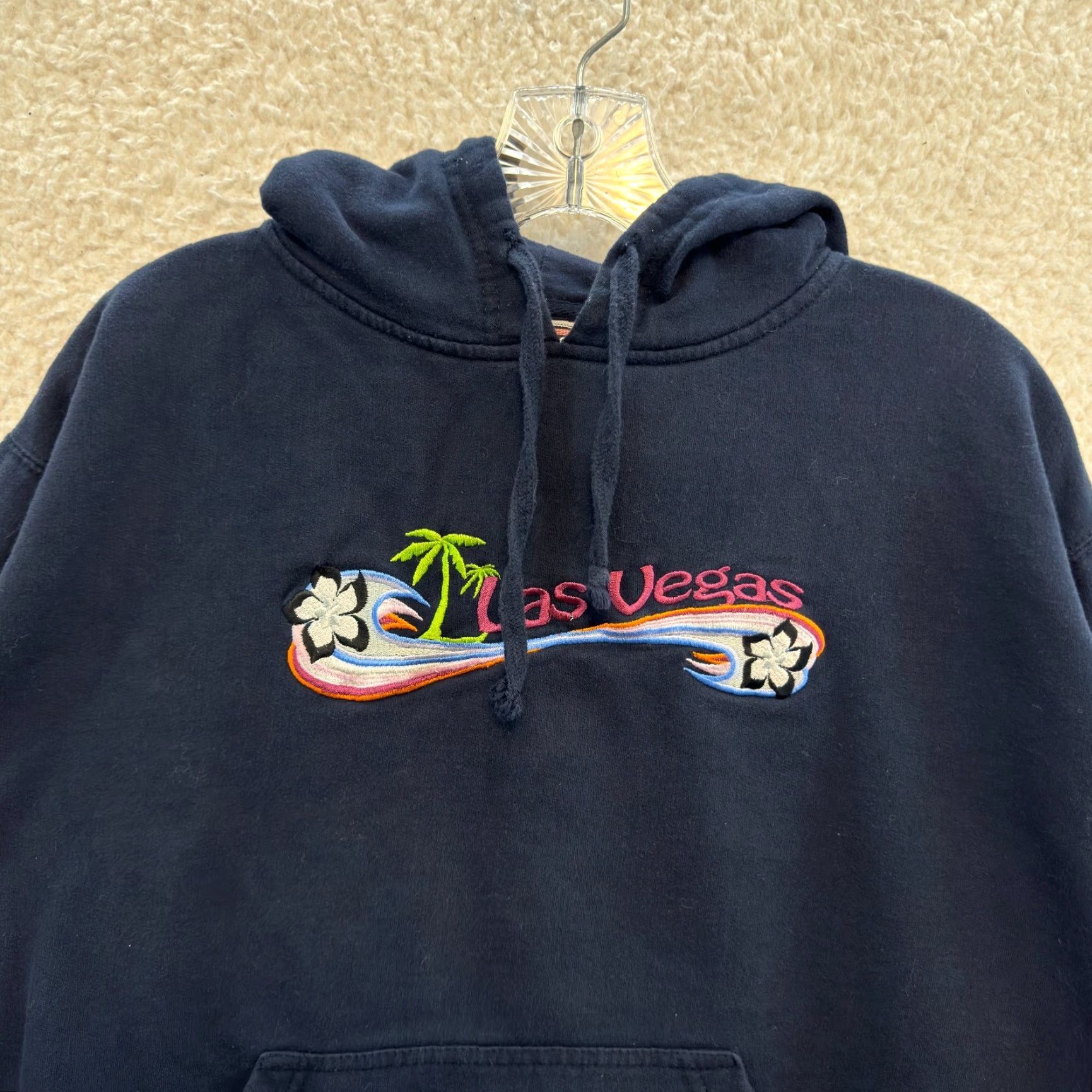 Vintage VINTAGE Y2K Stylo Hoodie Sweatshirt L Navy Blue Las Vegas Surfer Tropical Coconut Mens Size L / US 10 / IT 46 - 3 Thumbnail