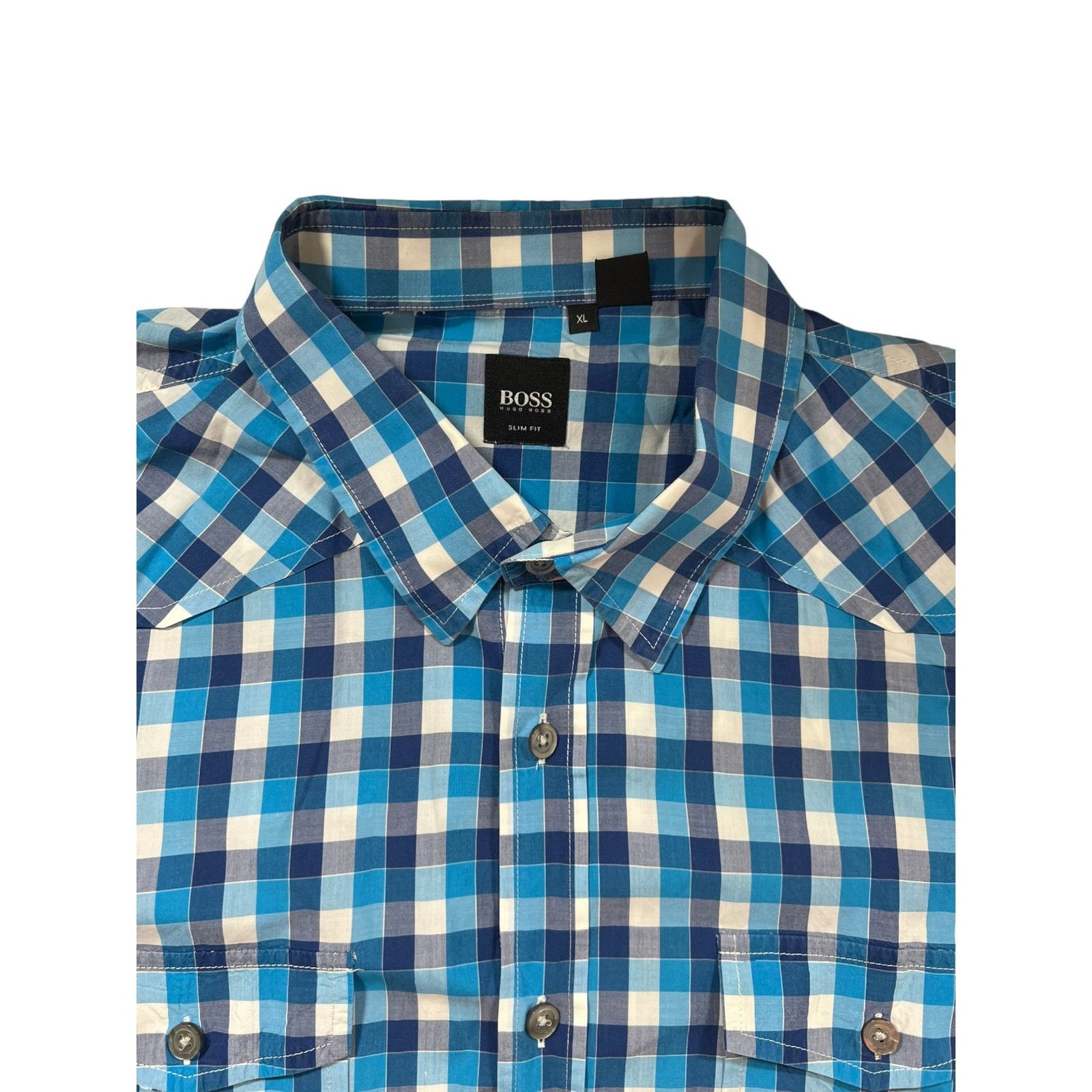 Hugo Boss Hugo Boss Mens Slim Fit Blue & White Checked Shirt XL Size US XL / EU 56 / 4 - 2 Thumbnail