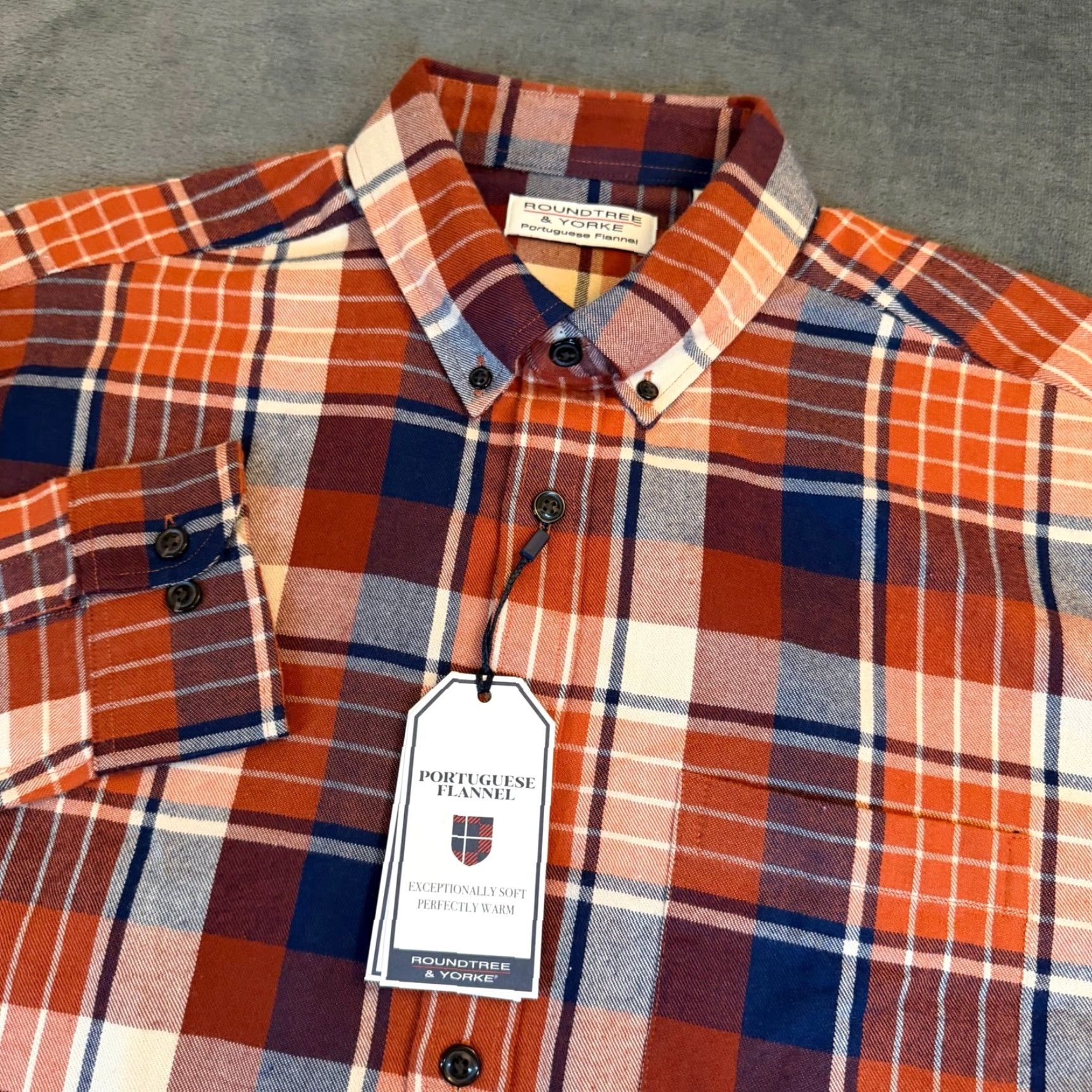 Roundtree & Yorke VINTAGE Roundtree & Yorke Shirt Plaid Orange Navy Mens L NWT Size US L / EU 52-54 / 3 - 2 Thumbnail