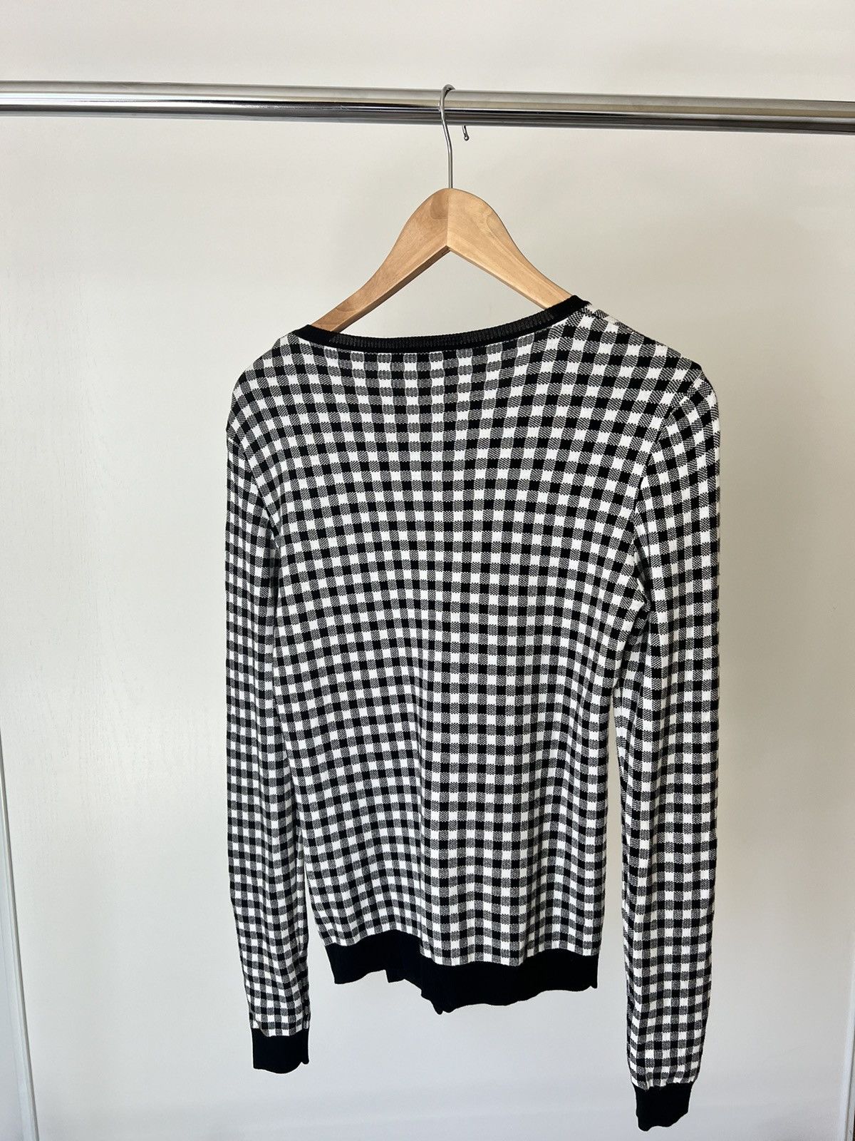 RED Valentino Red Valentino | Black & White Checked Gingham Plaid Sweater Size ONE SIZE - 2 Thumbnail