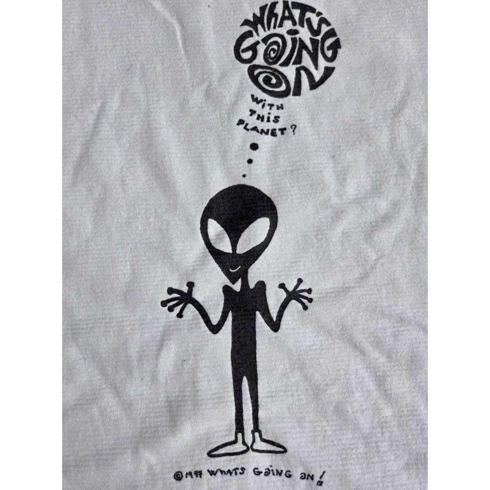 Vintage VINTAGE San Diego Ca What’s Going On Alien Single Stitch T shirt Men’s Large L White Cotton 1990s Graphic Tee Men Size US L / EU 52-54 / 3 - 2 Thumbnail