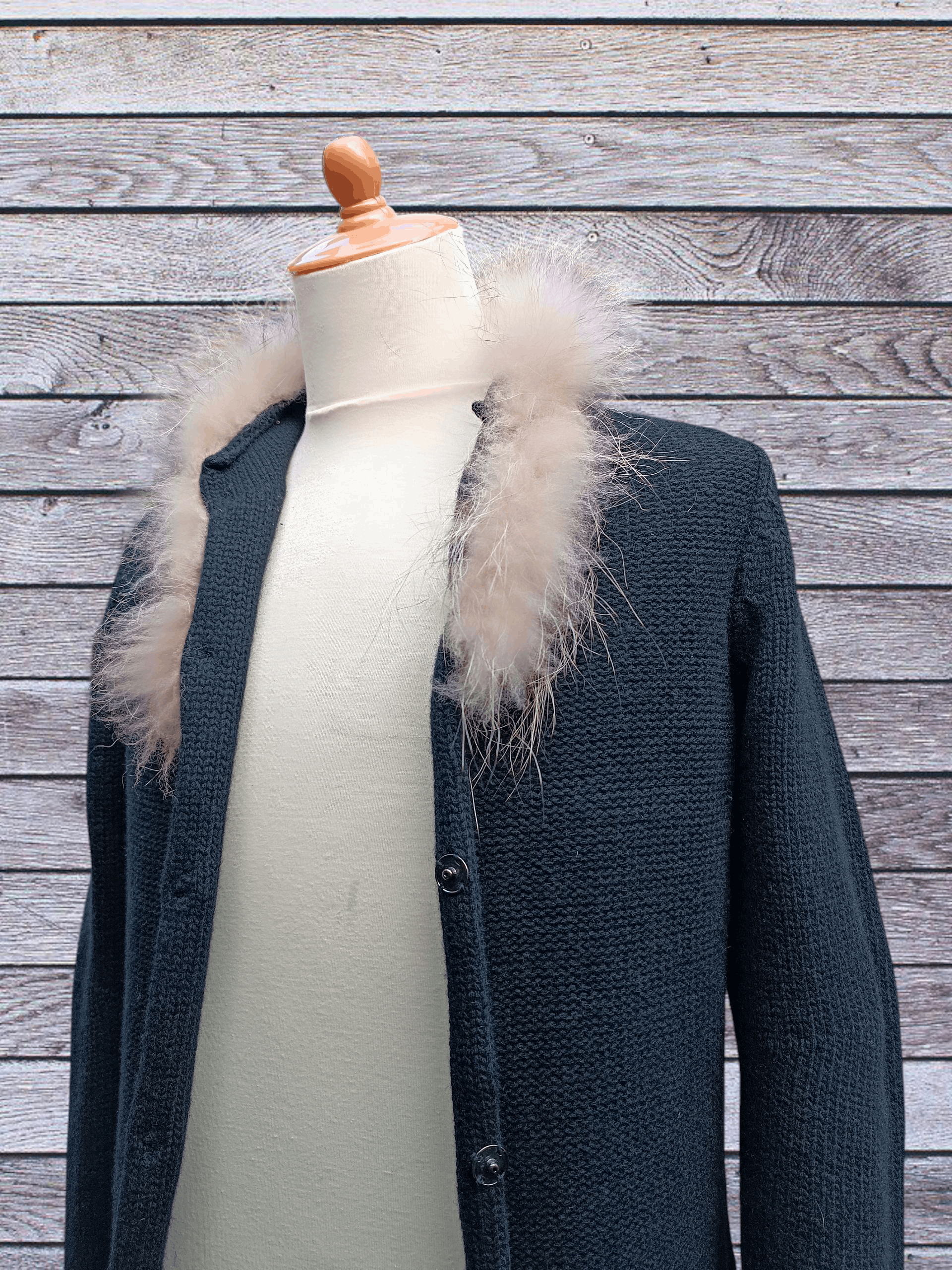 Japanese Brand Black Cardigan Knit Wool Fur Collar Size US M / EU 48-50 / 2 - 2 Thumbnail