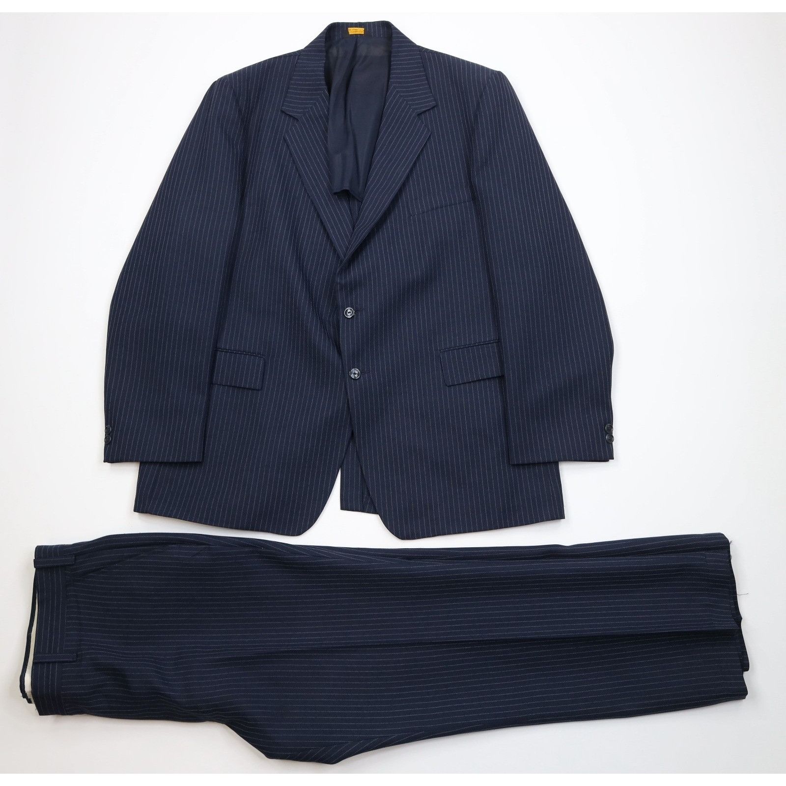 Vintage Vintage 70s 2 Piece Wool Blend Suit Wedding Blue Striped Size 46R - 1 Thumbnail
