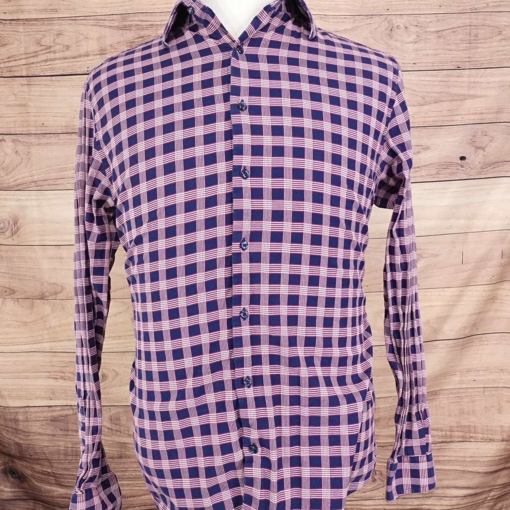 Ben Sherman Ben Sherman Slim Fit Dress Shirt Mens 16.5 Large Blue Pink Plaid Tailored Stretch Size US L / EU 52-54 / 3 - 3 Thumbnail