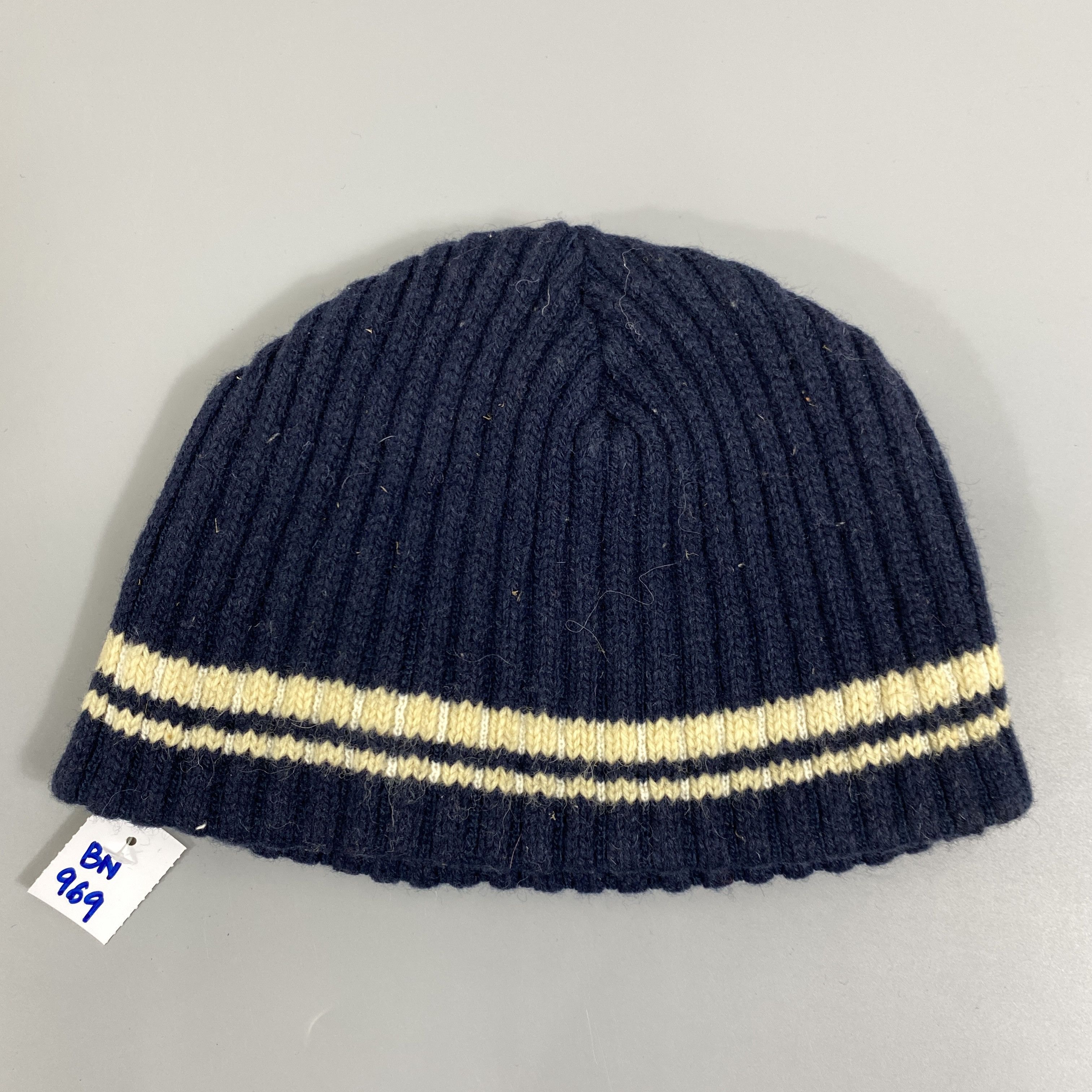 Japanese Brand GB White Lined Beanie Hats -BN969 Size ONE SIZE - 7 Thumbnail