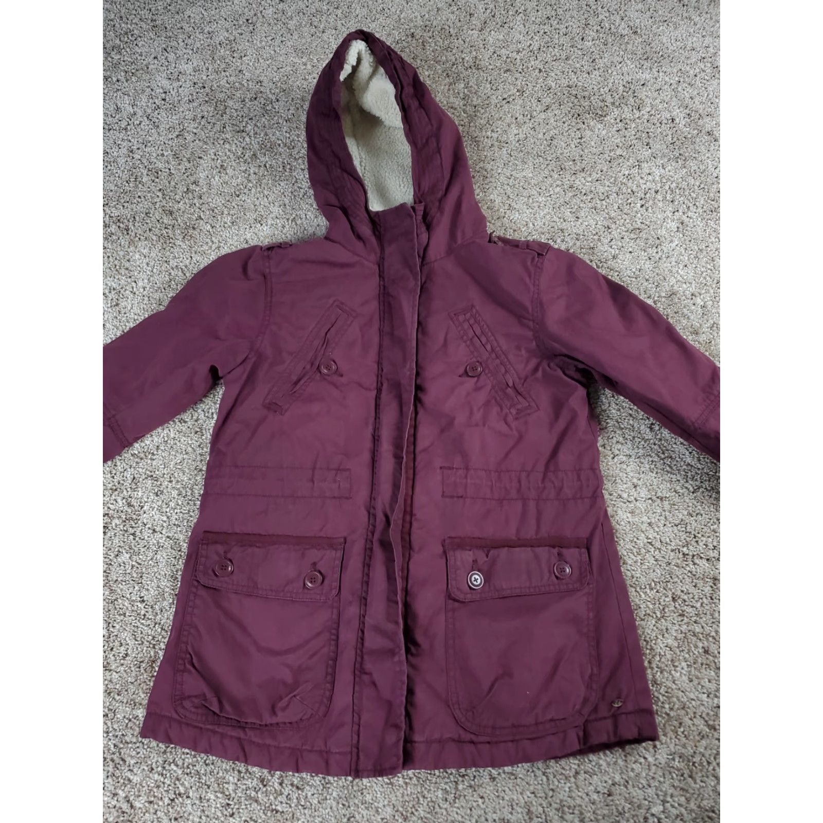 American Eagle Outfitters American Eagle Field Jacket Womens Small Purple Full Zip Fleece Lined Hood Size S / US 4 / IT 40 - 3 Thumbnail