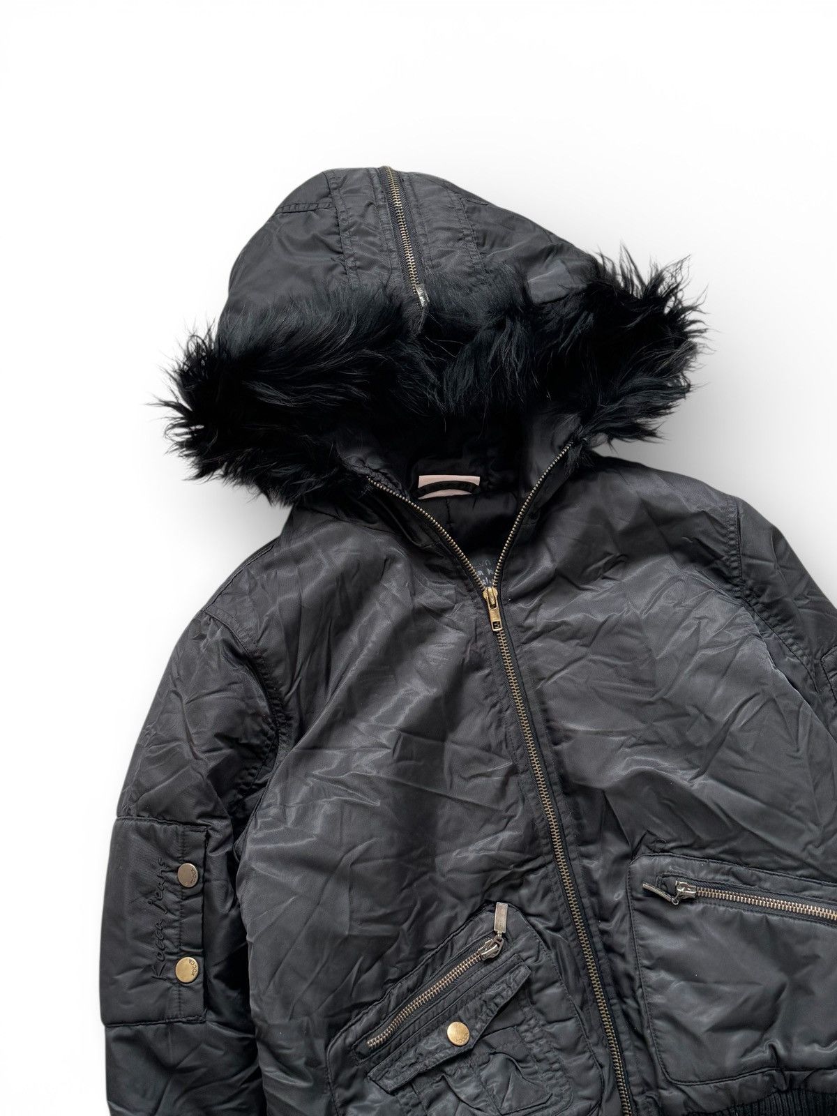 Le Grande Bleu (L.G.B.) Avant Garde Hysteric Glamour Style Fur Hood Bomber Jacket Size US S / EU 44-46 / 1 - 3 Thumbnail