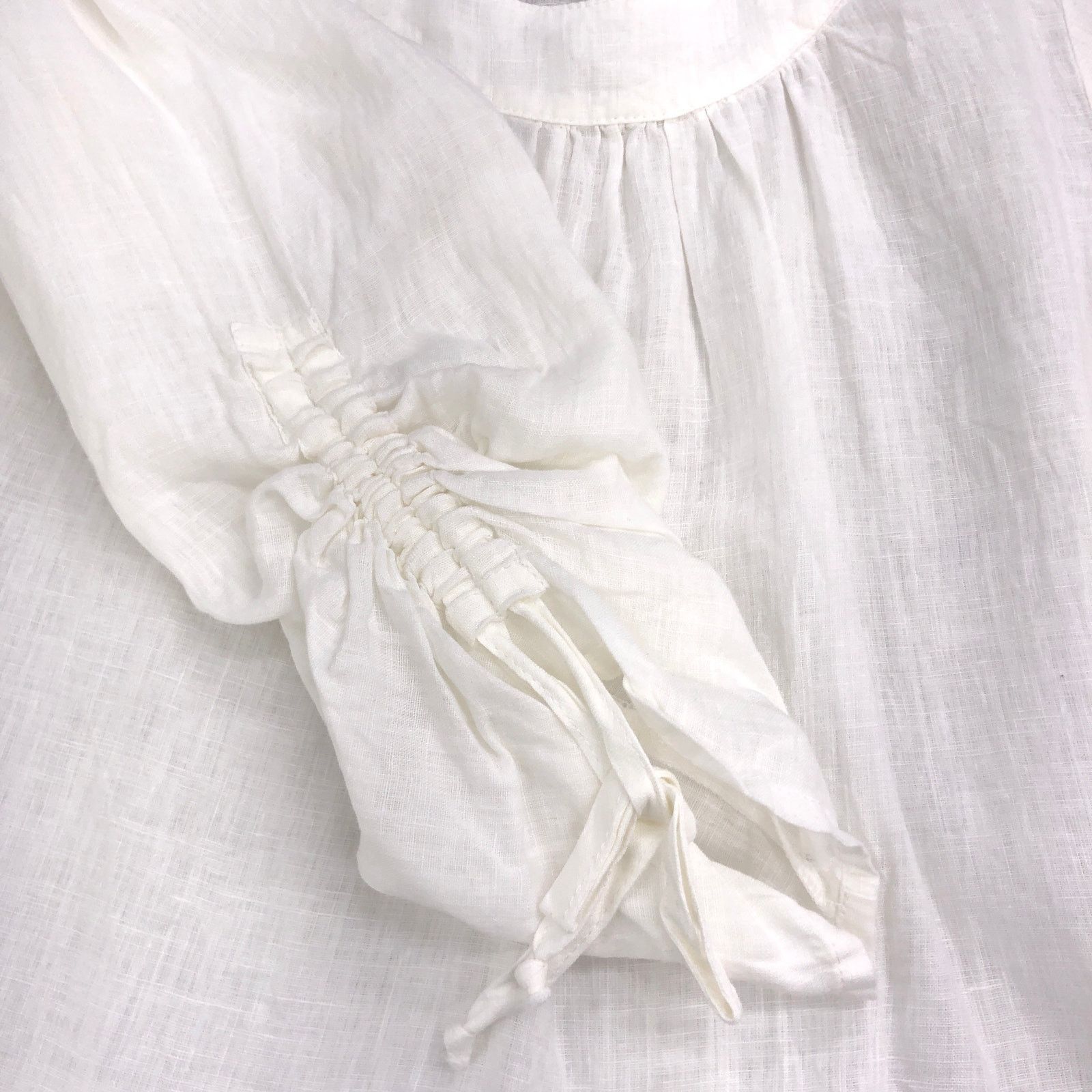 FLAX Flax Size P US XS Top Blouse Ruched Sleeve Linen Gauze White Size XS / US 0-2 / IT 36-38 - 15 Thumbnail