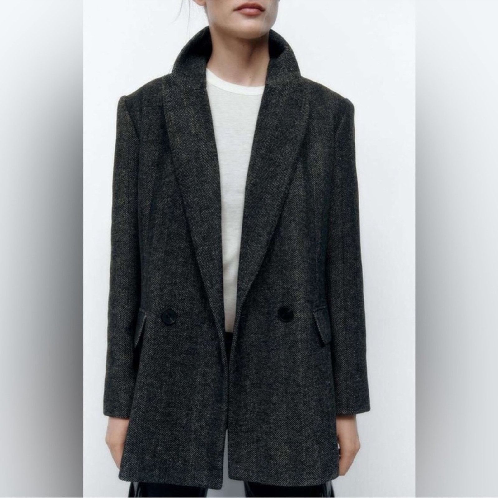 Zara Zara Herringbone Blazer S Size S / US 4 / IT 40 - 3 Thumbnail