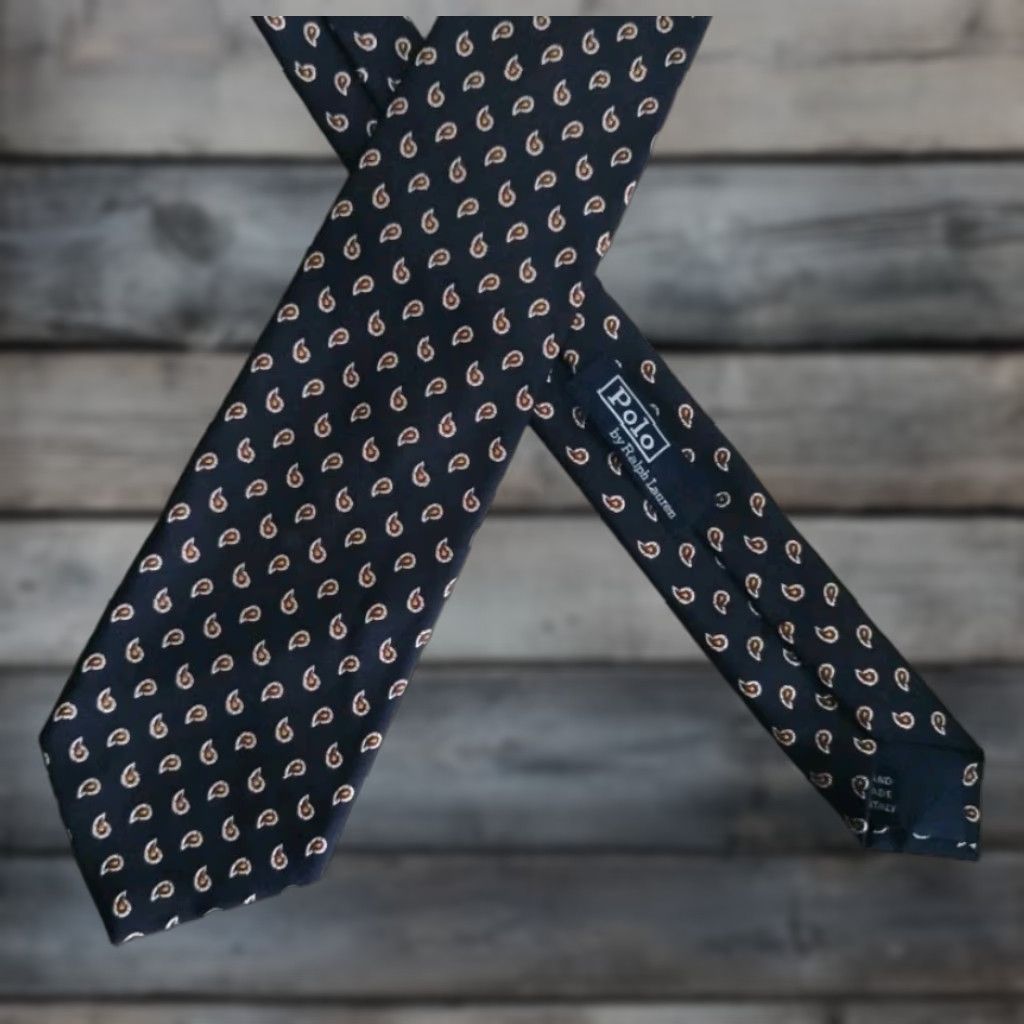 Polo Ralph Lauren VINTAGE Polo Ralph Lauren Tie Men Navy Paisley Silk Italian Handmade 56 In 3.5 W Preppy American Size US M / EU 48-50 / 2 - 1 Thumbnail